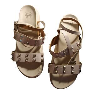 Yoki White Platform Ankle Strap Wrap Sliver Studded Women's Size‎ 10 Sandals